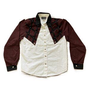 Roughrider Women's Western Shirt Shoulder Overlay Lattice Detail Vintage 90s